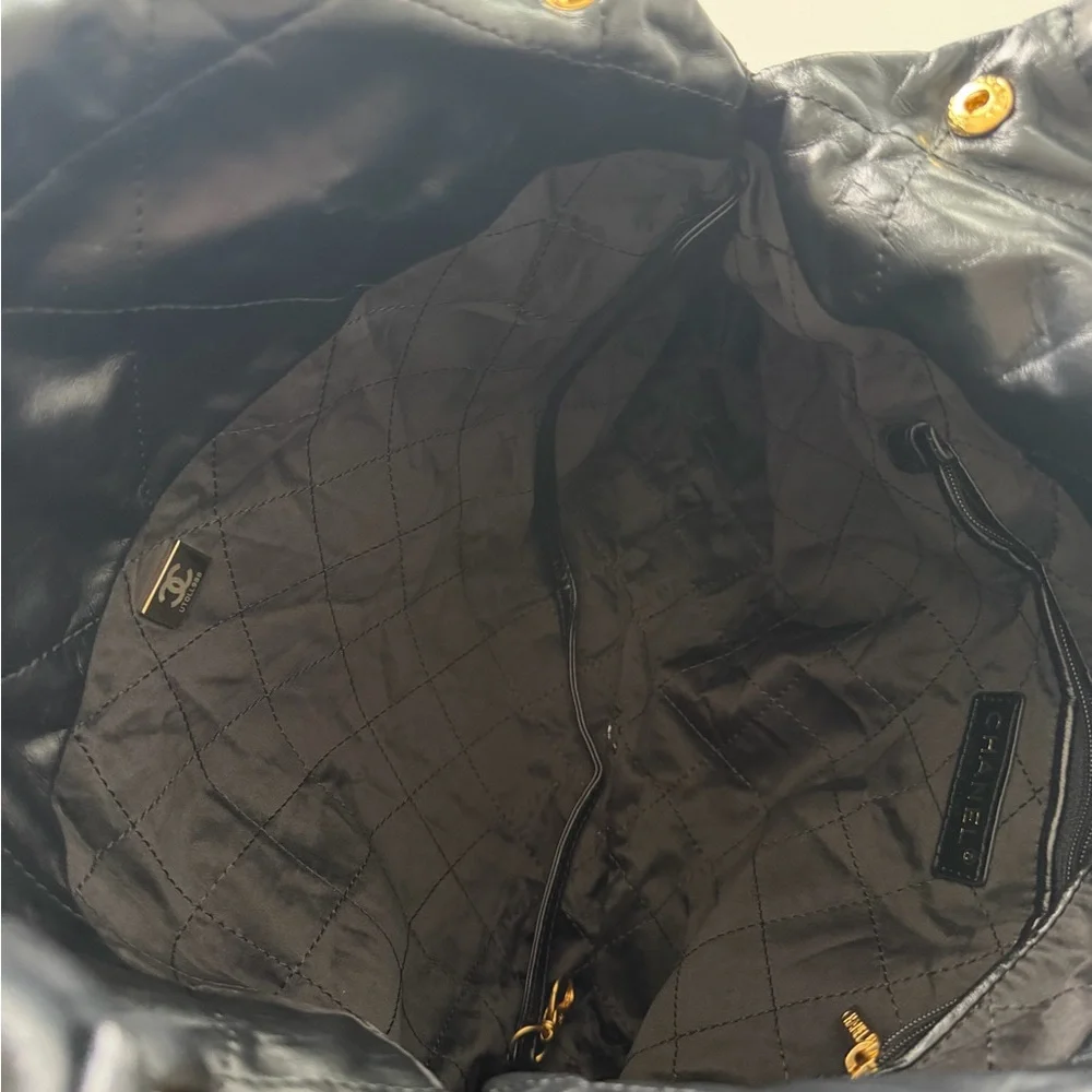 Black Quilted Shoulder Bag with Gold Accents - Picture 6 of 9